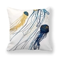 Peach skin pillowcase featuring artistic blue and gold jellyfish print on white fabric - Blue Gold Minimalist Jellyfish