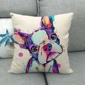 Federa per cuscino in lino con ritratto di bulldog francese colorato in stile pop art - Illustrazione Pop Art di Bulldog Francese / 45x45cm