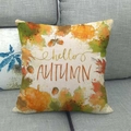 Détail de la housse de coussin en lin avec motif citrouille et texte hello autumn - Style Hello Autumn (10) / 45x45 cm