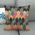 Linen texture cushion cover with colorful marble geometric pattern and golden outlines - Colorful Geometric Scale Arrow Style (15)