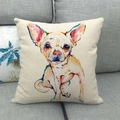 Fodera per cuscino in lino con ritratto colorato di cane Chihuahua ad acquerello - Illustrazione Acquerello di Cucciolo di Chihuahua / 45x45cm