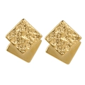 Boucles d'oreilles carrées dorées vintage avec finitions texturées et lisses en acier - Style Carré Martelé Double Couche (E169)