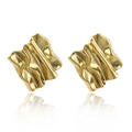 Polished golden stainless steel earrings with irregular folded wavy texture design - Wavy Wrinkled Square Style (E170)
