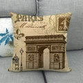 Funda de cojín vintage de lino con estampado de Torre Eiffel y Arco de Triunfo - Matasellos Arco del Triunfo (2) / 45x45cm