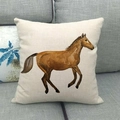 Linen blend square pillow cover featuring a running watercolor brown horse design - Running Brown Horse Pattern