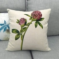 Detalle de estampado floral de trébol rojo en funda de cojín de lino para sofá de casa - Estilo Trébol Rojo (1)