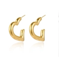 Vintage French style heart-shaped gold plated titanium steel earrings with polished finish - Polished Heart C-shape Style (E173)
