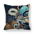 Navy blue marble ocean octopus print peach skin cushion cover square 45x45cm case - Nautical Art Octopus
