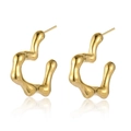 Irregular heart-shaped pleated earrings in gold titanium steel with a unique wavy texture - Wavy Irregular Heart Style (E174)