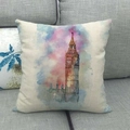 Dettaglio della trama del cuscino in lino con design ad acquerello della torre Big Ben - 45x45cm / Stile Big Ben Acquerello