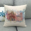 Dettaglio del cuscino in lino con stampa acquerello di una cattedrale d'arte - 45x45cm / Abbazia di Westminster Acquerello