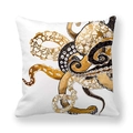 Square peach skin pillowcase with artistic golden marble octopus print on white base - Metallic Foil Texture Octopus