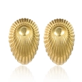 Golden titanium steel stud earrings with French vintage pleated shell texture design - Shell Vertical Wrinkled Style (E181)