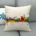 Cuscino minimalista in lino con silhouette colorata dello skyline di Londra acquerello - 45x45cm / Silhouette Skyline della Città