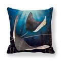 Navy blue marble stingray pillowcase in soft peach skin fabric with gold seaweed details - Deep Sea Art Rays