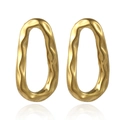 French vintage style gold pleated titanium steel earrings with irregular wave texture - Wavy Oval Hoop Style (E182)
