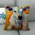 Detail of colorful oil painting cow print on textured linen decorative cushion cover - Bright Yellow Colorful Bull Head (4)