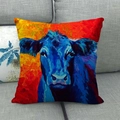Detail of artistic oil painting cushion cover with abstract colorful bull on fabric - Blue-purple Abstract Bull (8)