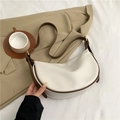 Minimalist crescent shoulder bag in cream and brown faux leather with gold hardware - White Brown