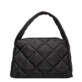 Grande borsa tote in nylon nero trapuntato con motivo a rombi per il pendolarismo quotidiano - Nero