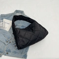 Chic black quilted rhombic pattern shoulder bag with soft padding and large capacity - Black