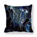Navy blue watercolor jellyfish pillowcase with gold details on peach skin fabric - Watercolor Art Jellyfish