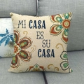 Housse de coussin en lin avec motif mandala et texte espagnol Mi Casa Es Su Casa - Style Mandala Mi Casa Es Su Casa (7) / 45x45 cm