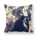 Square peach skin pillowcase with artistic female silhouette and ink splatter design - Woman Silhouette Bun Hairstyle