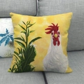 Close-up of rustic yellow linen pillowcase featuring a white rooster and floral pattern - Pastoral Yellow Background White Rooster (4)