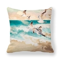 Peach skin fabric pillowcase featuring marble sea pattern with flying seagulls over blue waves - Seagull Sunrise Beach