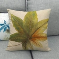 Detailed texture of linen throw pillow case featuring green watercolor tropical leaf prints - Beige Bottom Large Green Orange Gradient Leaf Style (5) / 45x45cm