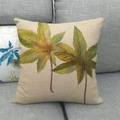 Linen pillow cover with watercolor tropical green leaves on a soft gray sofa - Realistic Double Maple-shaped Green Yellow Gradient Style (6) / 45x45cm