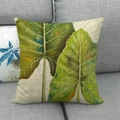 Detailed texture of tropical green leaves and artistic ink splashes on linen pillow cover - Double Large Green Leaf Fusion Color Ink Art Style (7) / 45x45cm
