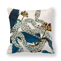 Peach skin pillowcase featuring marble-style snake print and dark blue feather patterns - Retro Feather Snake