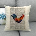 Vintage rooster print linen pillowcase on a grey sofa with antique dictionary background - Artistic Dictionary Page Rooster (3)