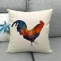 Vintage rooster pattern linen throw pillow cover on grey fabric sofa background - Realistic Red Crest Rooster (2)