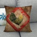 Fodera per cuscino in lino con gallo vintage su divano grigio e scritte retrò - Stile Gallo Orologio Vecchio Giornale (4)