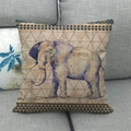 Detailed texture of linen cushion cover featuring realistic elephant and geometric patterns - 45x45cm / Elephant Pattern (Beige Background) (8)