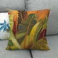 Linen pillow cover with tropical green banana leaf watercolor print on a gray sofa - Cascading Banana Leaf Earth Tone Art Style (9) / 45x45cm