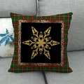 Plaid Christmas snowflake linen pillow cover with gold pattern on a grey sofa - 18x18 Inch / Vintage Plaid Large Snowflake Style (7)
