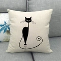 Minimalist black cat silhouette print on cream linen pillowcase for home decor - Minimalist Long Tail Cat Silhouette (18)