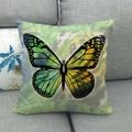Funda de cojín con estampado de mariposa degradada verde y amarilla sobre lino - Mariposa Degradada Verde Amarilla (3)