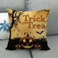 Halloween Trick or Treat orange linen pillow cover with pumpkin and bat silhouette design - Orange Black Pumpkin House