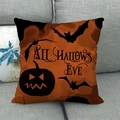 Federa per cuscino in lino a tema Halloween con zucca e pipistrelli su divano grigio - 45x45 cm / Zucca Pipistrello All Hallows Eve Arancione Nero (8)