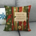 Detail of Christmas cardinal linen pillowcase with Meet Me Under The Mistletoe text - Under The Mistletoe Cardinal (5)