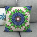 Detailed texture of ethnic mandala pattern linen cushion cover on a grey sofa - 18x18 Inch / Blue Green Mandala (7)
