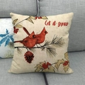 Detail of linen pillowcase featuring red cardinal birds on pine branches with 'let it snow' text - Let It Snow Cardinal (7)
