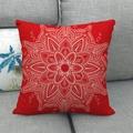 Close-up of red linen cushion with white mandala pattern on grey fabric sofa - 18x18 Inch / Red Mandala (8)