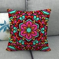 Close-up of bohemian mandala pattern on linen pillowcase with vivid floral textures - 18x18 Inch / Bohemian Mandala (9)