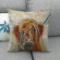 Artistic oil painting style Highland Cow linen pillowcase on a modern grey sofa - 18x18 Inch / Artistic Oil Painting Highland Cow (4)